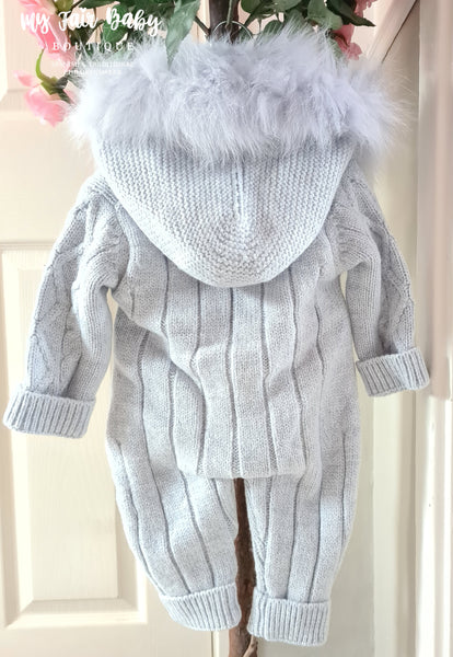 Spanish Baby Boys Blue Chalk Merino Wool Luxury Knitted Snowsuit