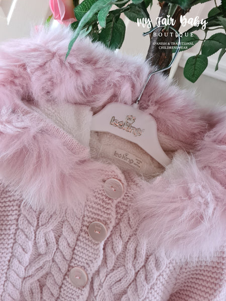 Spanish Baby Girls Pale Pink Merino Wool Luxury Knitted Snowsuit