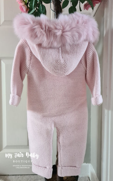 Spanish Baby Girls Pale Pink Merino Wool Luxury Knitted Snowsuit