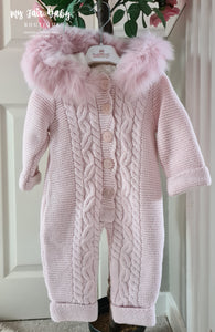 Spanish Baby Girls Pale Pink Merino Wool Luxury Knitted Snowsuit