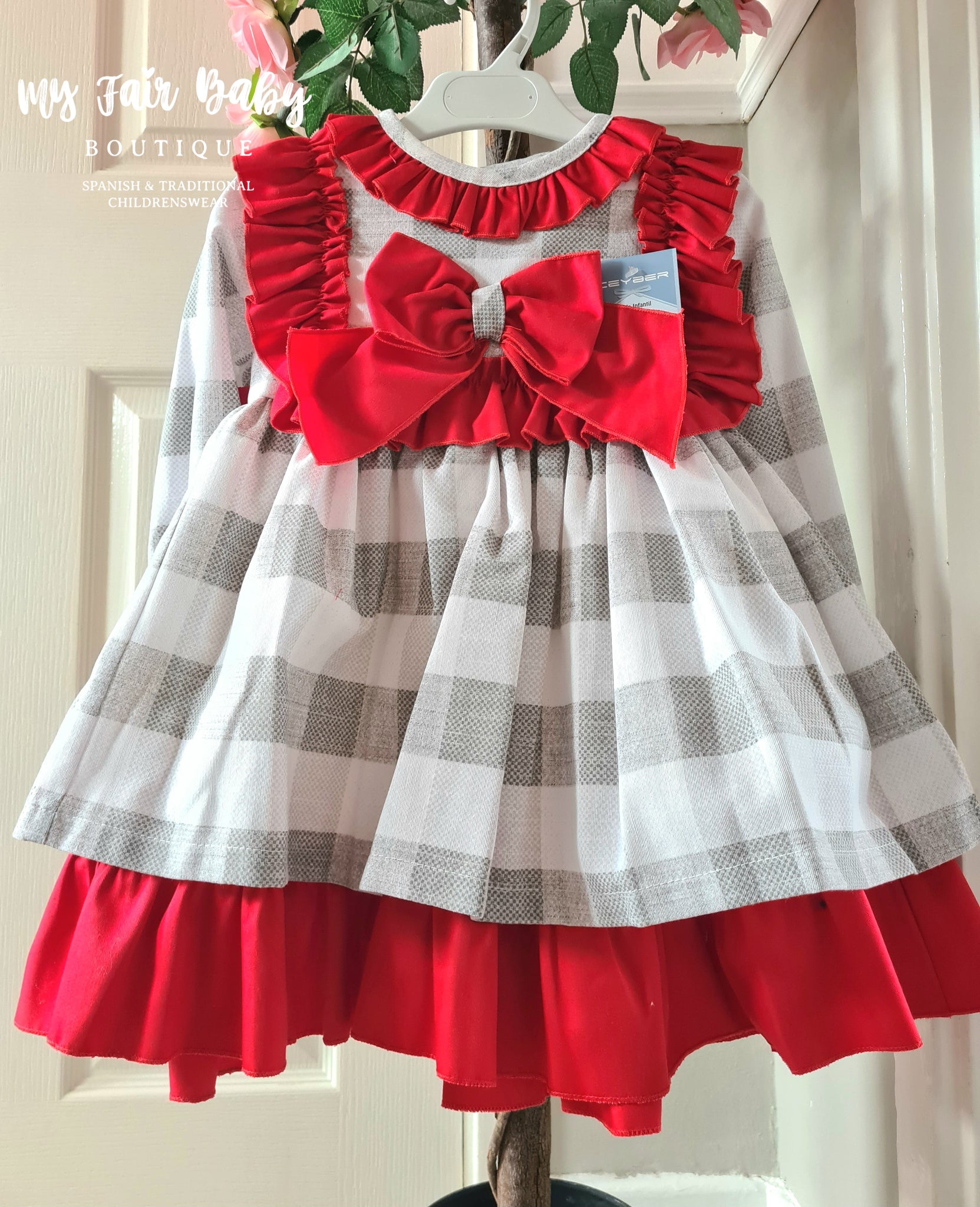 Ceyber AW24 Spanish Older Girls Grey & Red Check Dress ZA3999