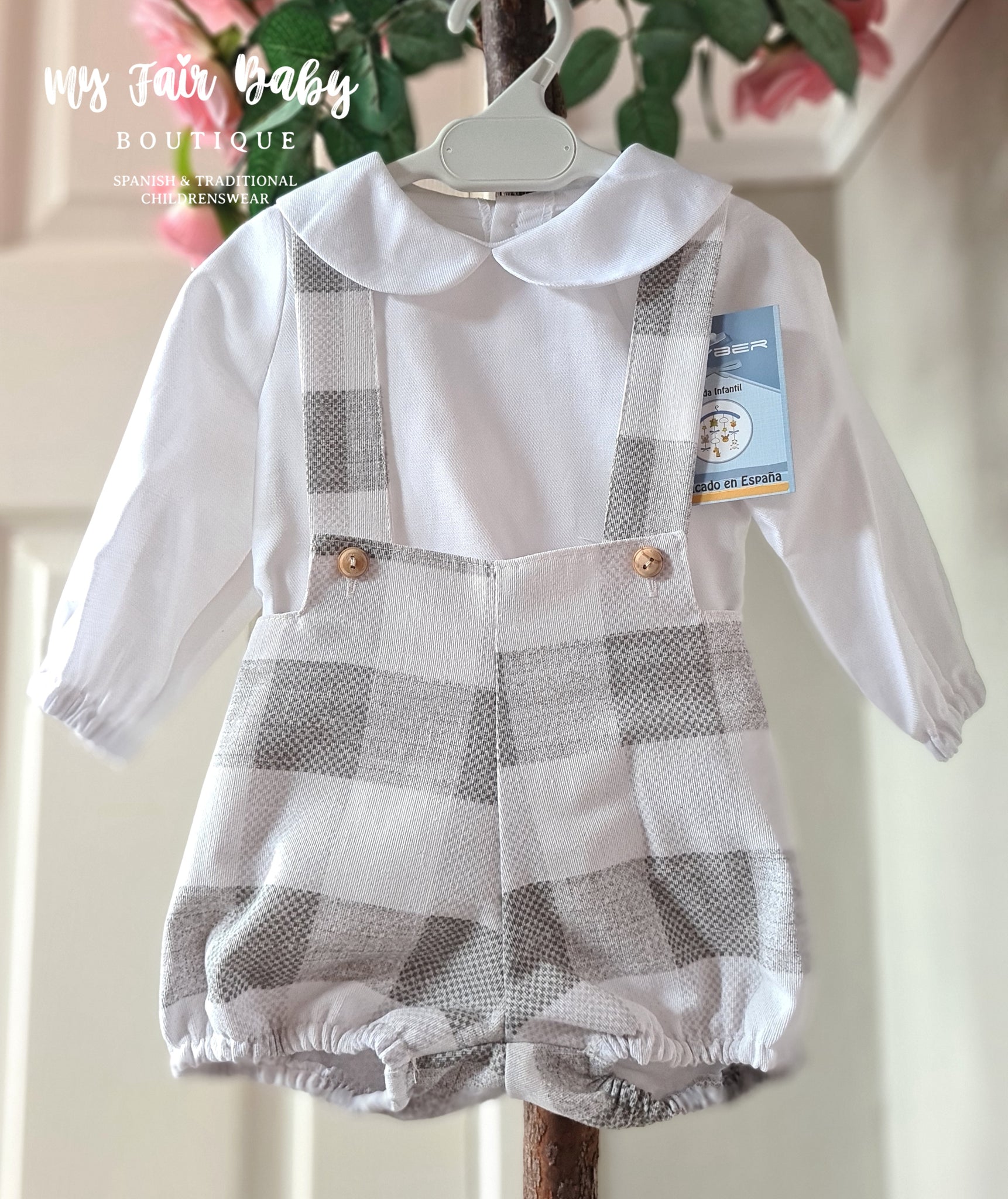 Ceyber AW24 Spanish Baby Boys Grey & White Check Romper ZA3995