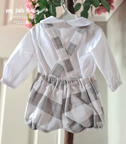 Ceyber AW24 Spanish Baby Boys Grey & White Check Romper ZA3995