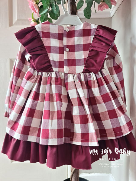 Ceyber AW24 Spanish Older Girls Burgundy Check Dress ZA3119