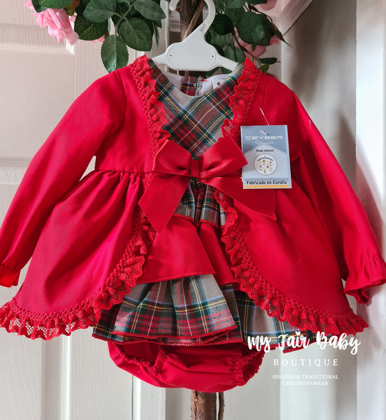 Ceyber AW24 Spanish Baby Girls Red Tartan Ruffled Dress  ZA5110