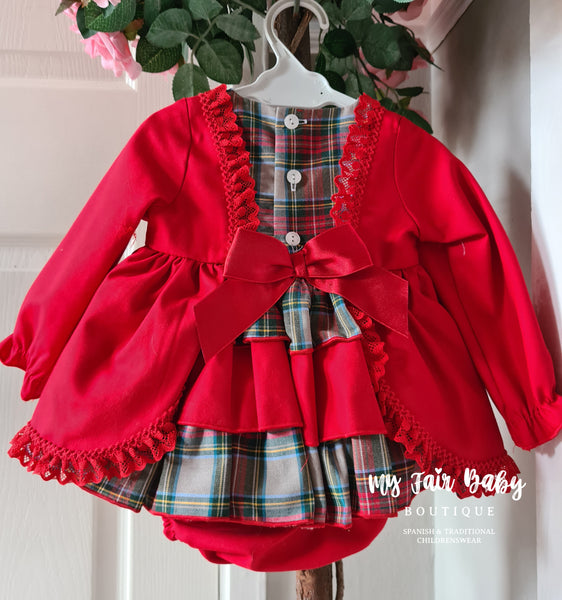 Ceyber AW24 Spanish Baby Girls Red Tartan Ruffled Dress  ZA5110