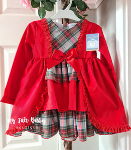 Ceyber AW24 Spanish Older Girls Red Tartan Ruffled Dress ZA5119