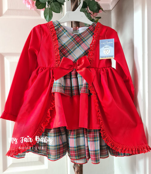 Ceyber AW24 Spanish Older Girls Red Tartan Ruffled Dress ZA5119