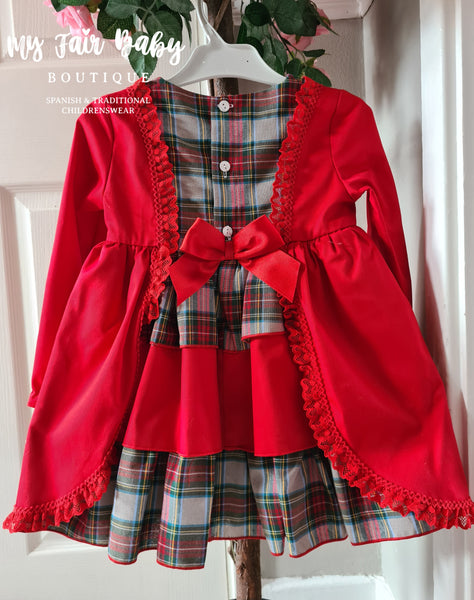 Ceyber AW24 Spanish Older Girls Red Tartan Ruffled Dress ZA5119