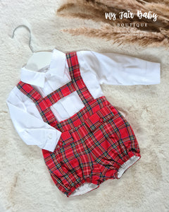 Spanish Baby Boys Red Tartan H-Bar Romper SG97 - 0-3m