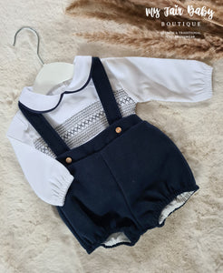 Spanish Baby Boys Navy Smocked Winter Dungarees