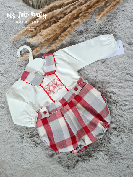 Spanish Baby Boys Red & Grey Check Short Set - 3-36m