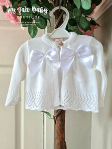 Spanish Baby Girls White Large Bow Bolero Cardigan - 3-36m