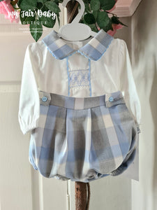 Spanish Baby Boys Blue & Grey Check Short Set - 6-36m