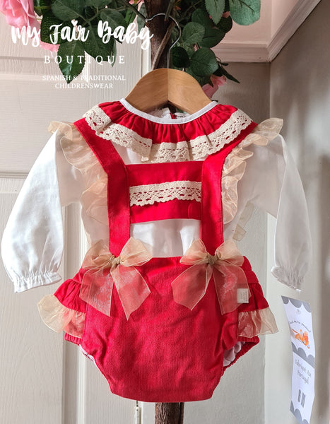 Spanish Baby Girls Red Tulle Bow Romper M002 ~ 6-24m