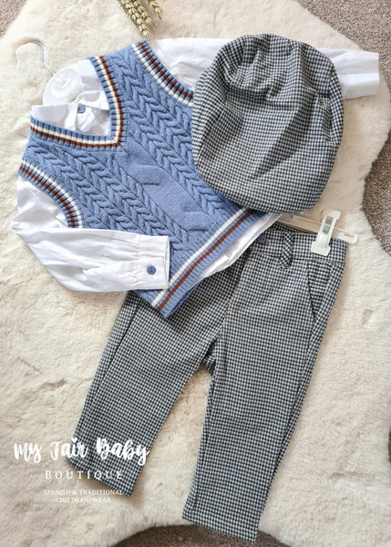 Beau Kid Traditional Baby Boys Blue Tank Top 4pc Set 1754