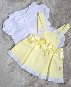 Spanish Baby Girls Lemon Pique Bow Pinafore Dress - 3m