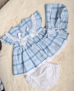 Spanish Baby Girls Blue Check Dress Set 22105