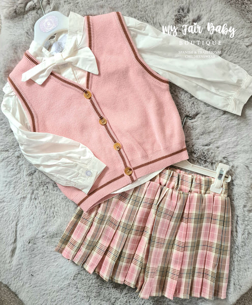 Beau Kid Girls Pink Tartan Skirt 3pc Set 238600 ~ 2-8y