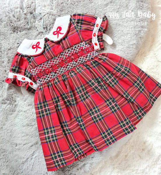 Beau Kid Traditional Girls Red Smocked Tartan Christmas Dress 238900 - 0-7y