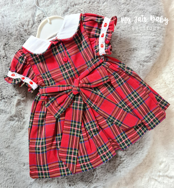 Beau Kid Traditional Girls Red Smocked Tartan Christmas Dress 238900 - 0-7y