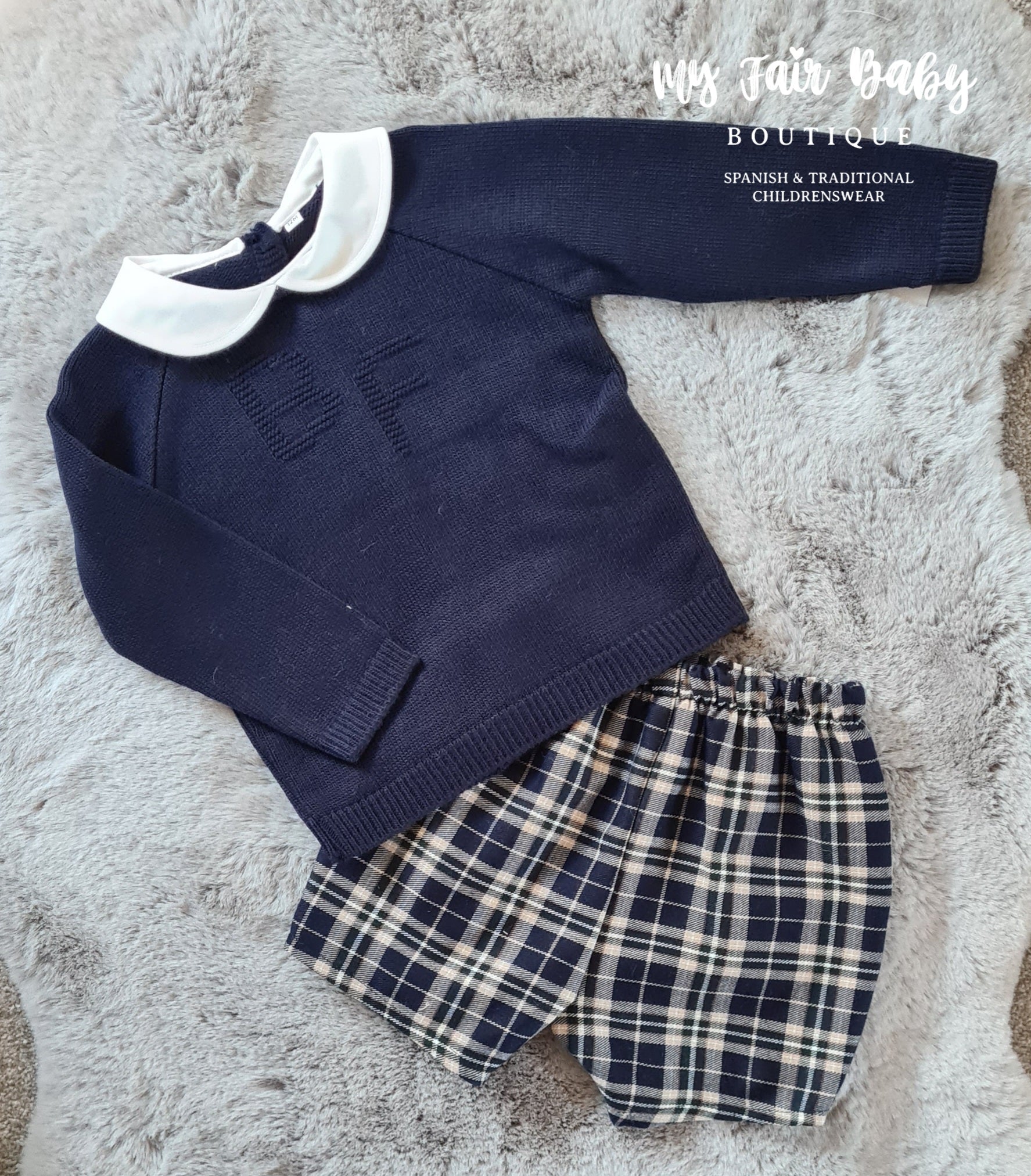 Spanish Baby Boys Navy Jumper & Tartan Shorts 24280 ~ 6-36m