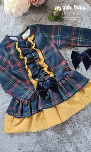 Spanish Girls Navy & Mustard Tartan Christmas Dress 32210