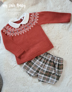 Spanish Baby Boys Red Jumper & Tartan Shorts 23370 ~ 12-36m