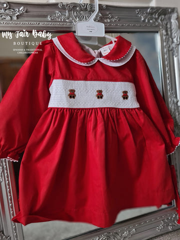 Traditional Older Girls Red Smocked Teddy Dress ~ 2-6y