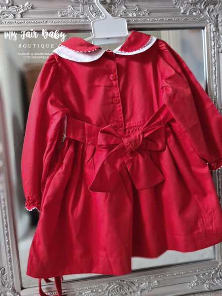 Traditional Older Girls Red Smocked Teddy Dress ~ 2-6y