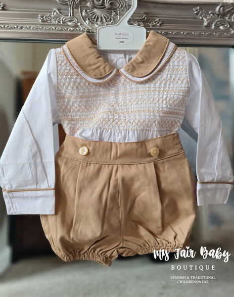 Traditional Boys Coffee Smocked Short Set 5203 ~0-4y