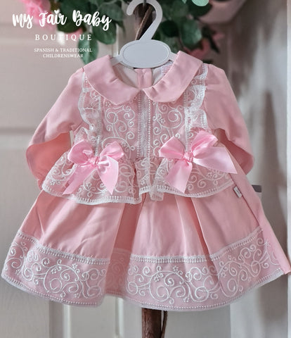 Spanish Baby Girls Pink Lace & Bow Dress ~ 3-36m