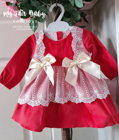 Spanish Baby Girls Red Lace & Bow Dress ~ 3-36m