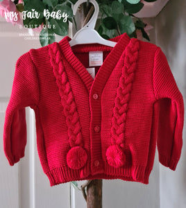 Traditional Baby Boys Red Pom Pom Cardigan ~ 0-24m