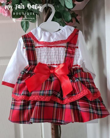 Spanish Baby Girls Red Tartan Smocked Skort Set ~ 3-36m