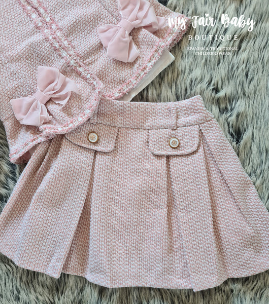 Beau Kid Traditional Girls Pink Tweed Skirt & Jacket Set 112273 - IN STOCK NOW