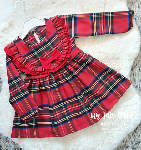 Traditional Older Girls Red Tartan Christmas Dress ~ 1-10y