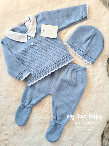 Spanish Baby Boys Cobalt Blue Knitted 3PC Set ~ 0-3 months