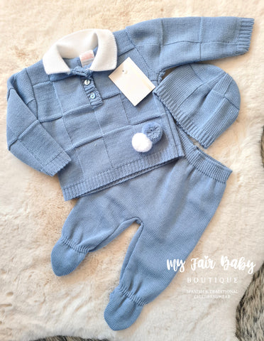 Spanish Baby Boys Cobalt Blue Knitted 3PC Set R778 ~ 0-3 months