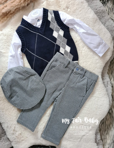 Beau Kid Traditional Baby Boys Navy Argyle Tank Top 4pc Set 1754 - 6m-4y