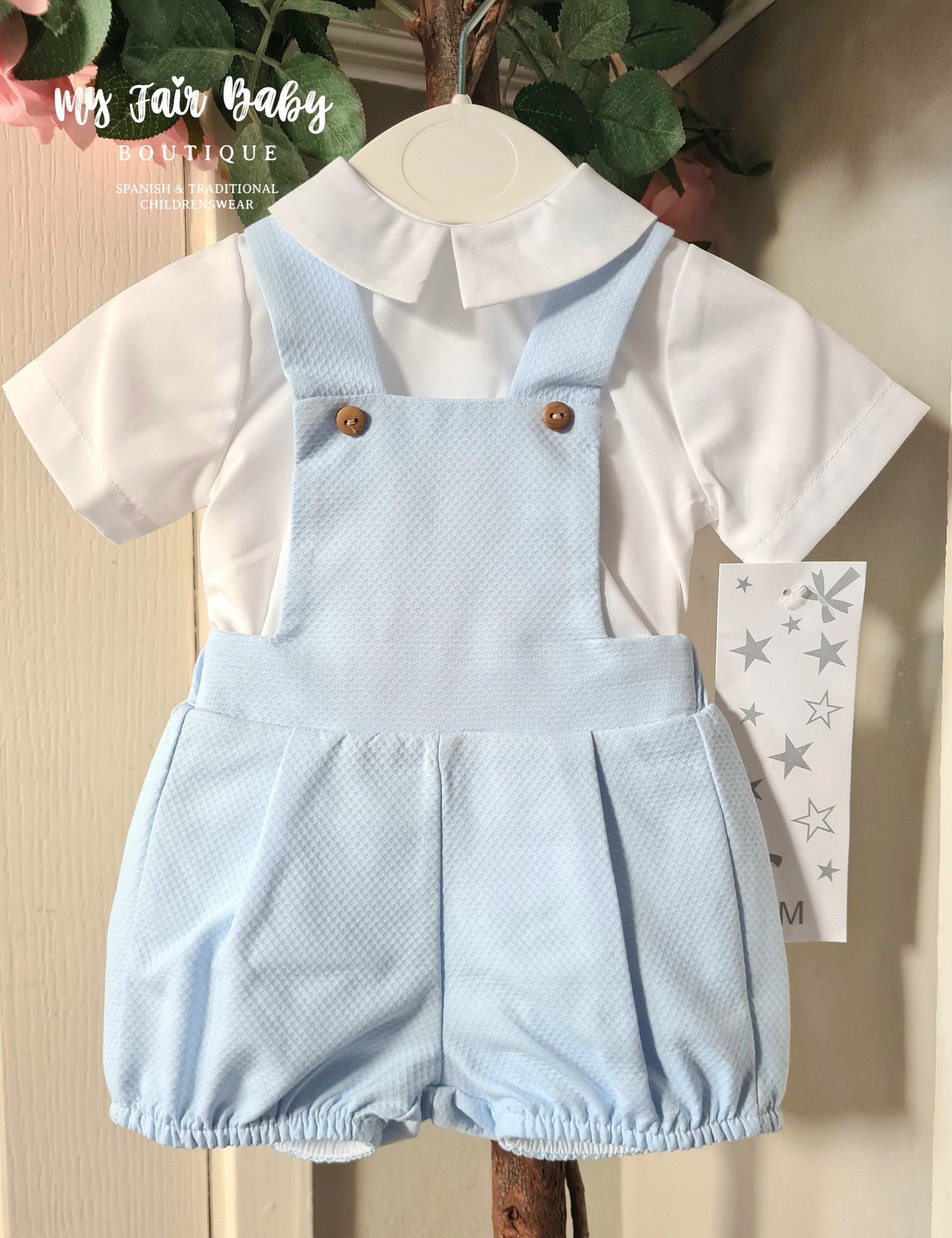 Spanish Baby Boys Blue Pique Summer Dungaree Set 24122 ~ 3-36m