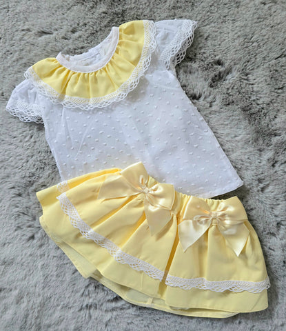 Spanish Baby Girls Lemon Skirt & Blouse Set - 3m