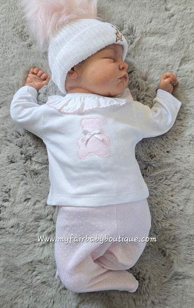 Spanish Baby Girls Pink & White Teddy 2pc Set ~ 1,6m