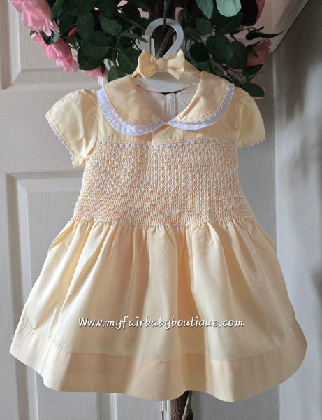 Spanish Girls Smocked Lemon Dress, Pants & Headband ~ 0-4y