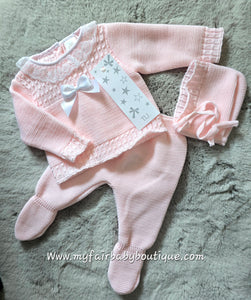 Spanish Baby Girls Pink Knitted 3pc Set ~ 0-3m