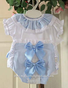 Spanish Baby Girls Blue Waffle Jam Pants Set ~ 3-36m