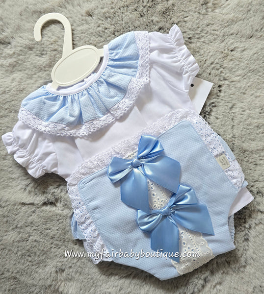 Spanish Baby Girls Blue Waffle Jam Pants Set ~ 3-36m
