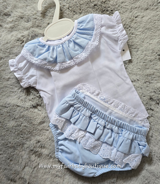 Spanish Baby Girls Blue Waffle Jam Pants Set ~ 3-36m
