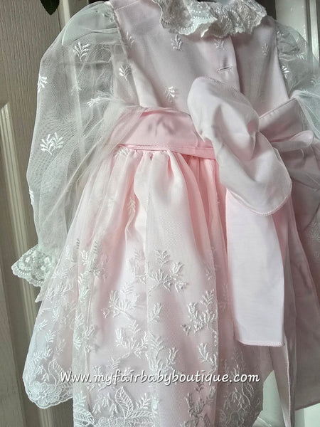 Sonata Infantil AW24 Spanish Girls Pink Lace Puffball Dress IN2422 - MADE TO ORDER