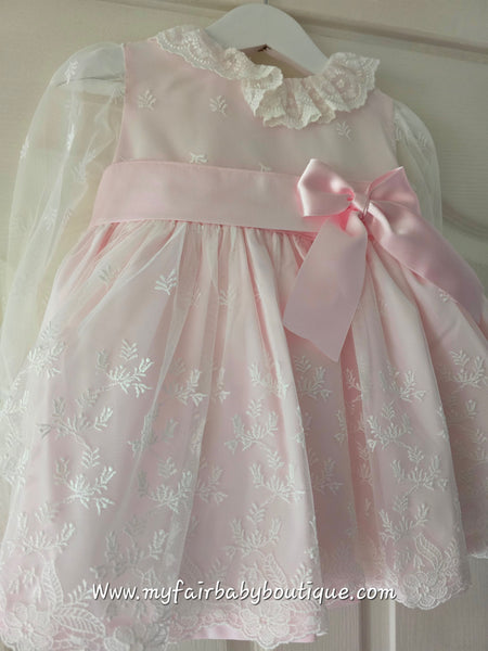 Sonata Infantil AW24 Spanish Girls Pink Lace Puffball Dress IN2422 - MADE TO ORDER